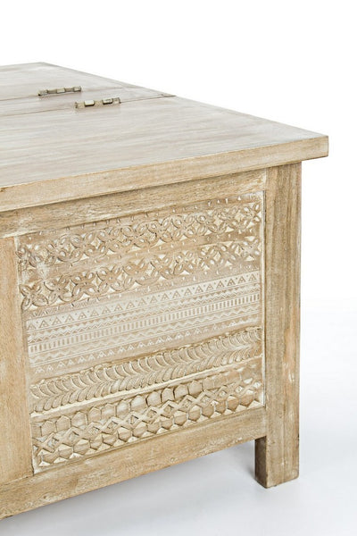 Tavolino da salotto contenitore in legno di mango con decorazioni cm 80x80x45h
