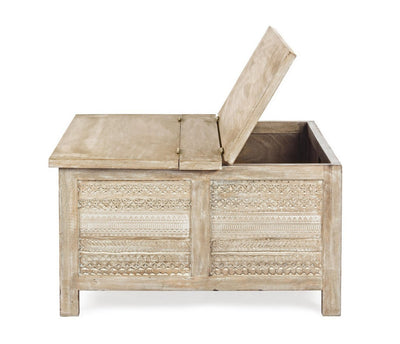 Tavolino da salotto contenitore in legno di mango con decorazioni cm 80x80x45h