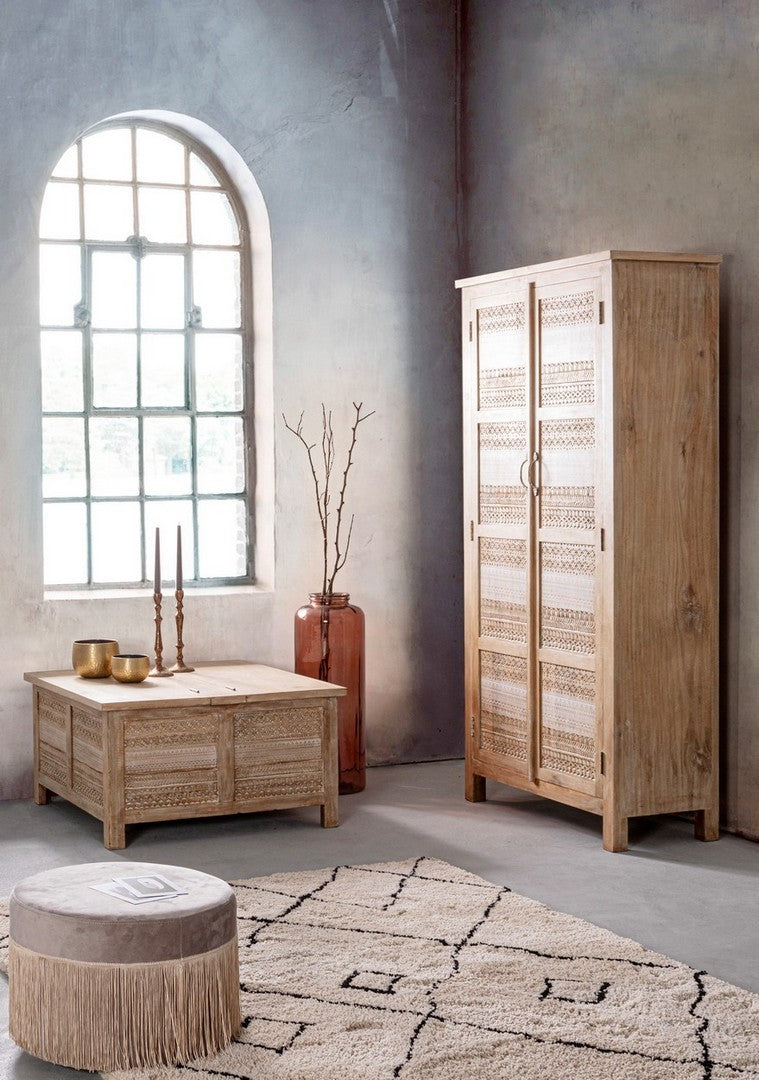Tavolino da salotto contenitore in legno di mango con decorazioni cm 80x80x45h