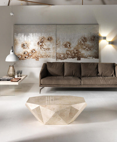 tavolino design da salotto pietra fossile colore beige