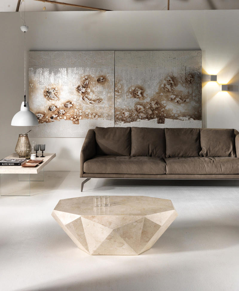 tavolino design da salotto pietra fossile colore beige