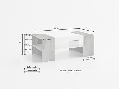 Tusco - Tavolino da salotto in legno 2 ripiani design moderno cm 110x60x40h - vari colori