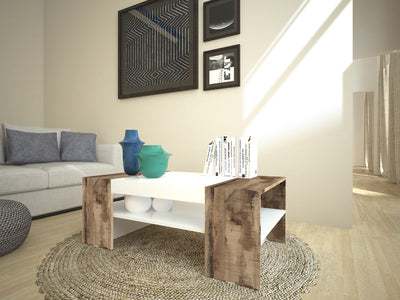 Tusco - Tavolino da salotto in legno 2 ripiani design moderno cm 110x60x40h - vari colori