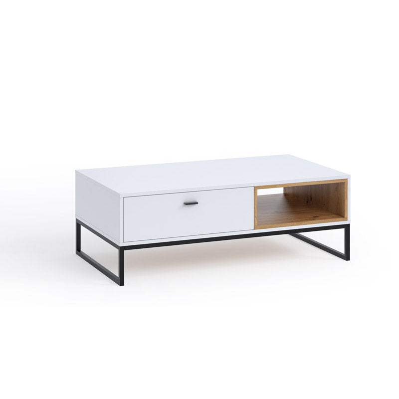 Nomal - Tavolino da salotto in legno e metallo con cassetto e vano cm 120x65x41h - vari colori