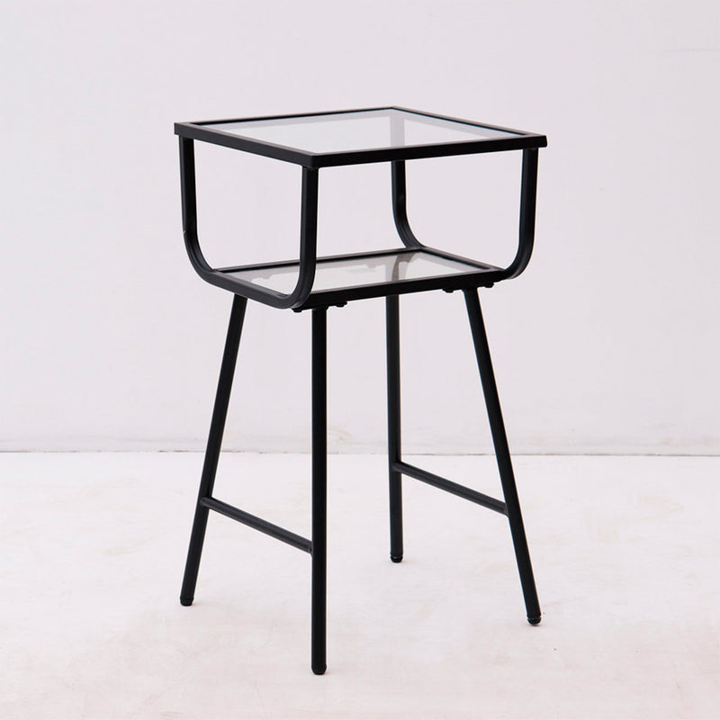 Tavolino da salotto in metallo colore nero 2 ripiani in vetro cm 35x35x65h