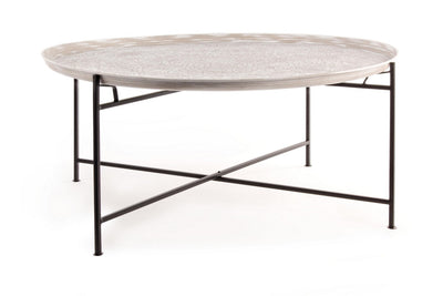 Tavolino rotondo in metallo piano decorato a mano stile etnico cm Ø 100x45h