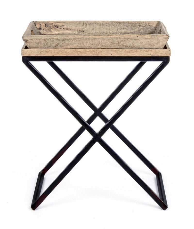 Tavolino da salotto con vassoio estraibile stile industriale cm 55x45x66h