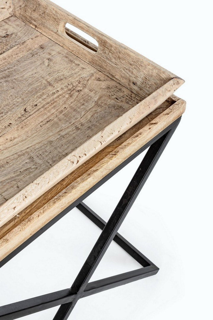 Tavolino da salotto con vassoio estraibile stile industriale cm 55x45x66h