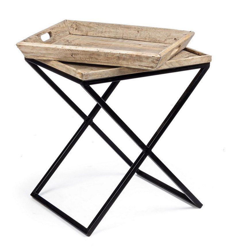 Tavolino da salotto con vassoio estraibile stile industriale cm 55x45x66h