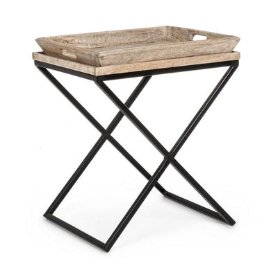 Tavolino da salotto con vassoio estraibile stile industriale cm 55x45x66h