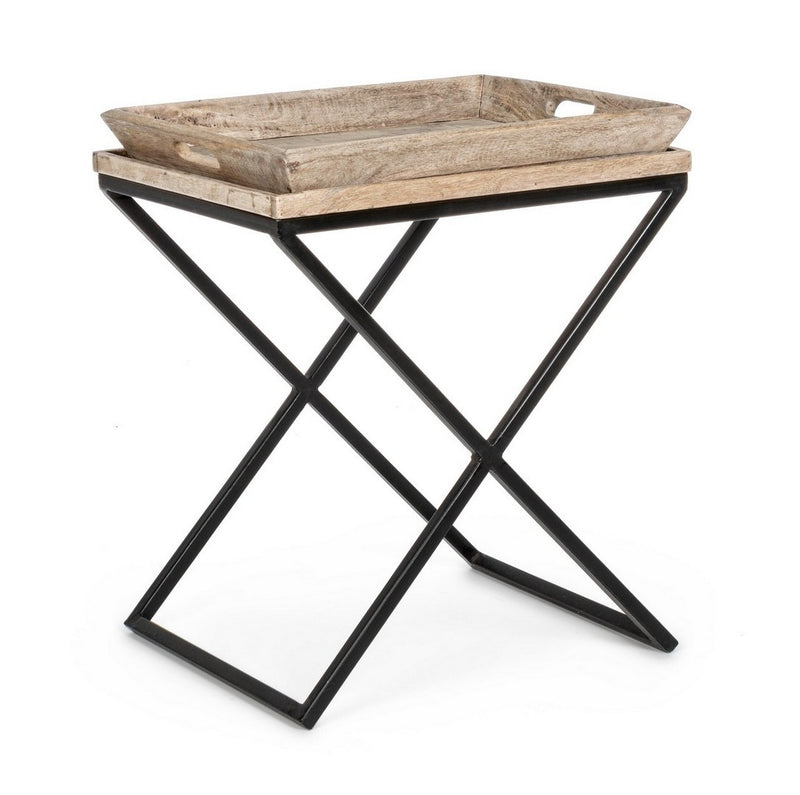 Tavolino da salotto con vassoio estraibile stile industriale cm 55x45x66h