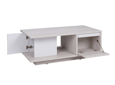 tavolino da salotto moderno i legno oak white e inserti bianco lucido