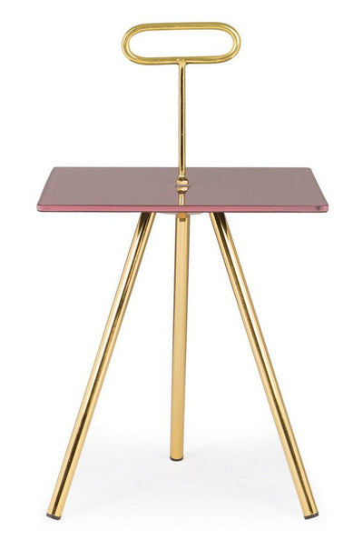 tavolino da salotto gambe in metallo ottone piano in vetro rosa