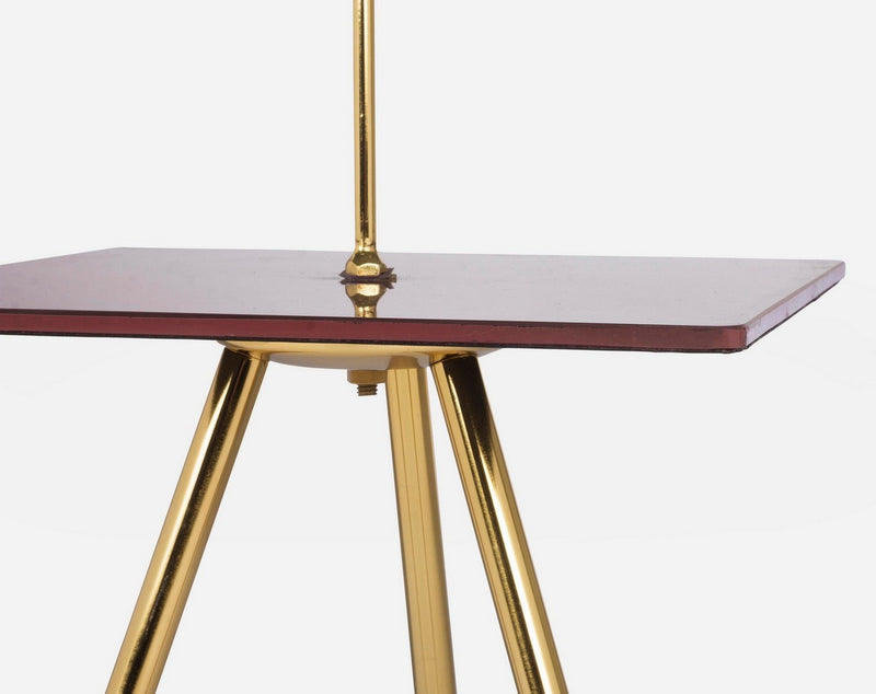 tavolino da salotto gambe in metallo ottone piano in vetro rosa