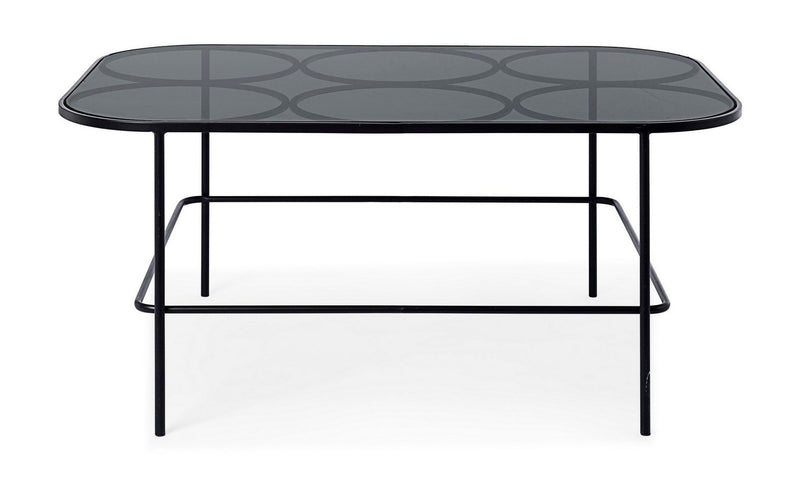 Tavolino basso da salotto moderno in metallo colore nero piano in vetro cm 91x61x40h