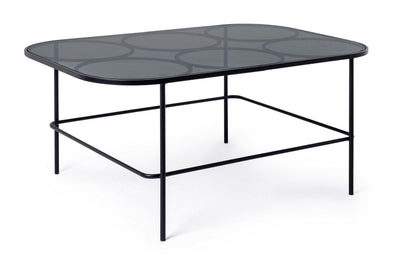 Tavolino basso da salotto moderno in metallo colore nero piano in vetro cm 91x61x40h
