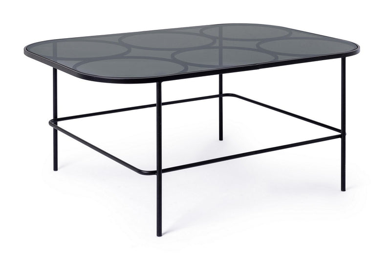 Tavolino basso da salotto moderno in metallo colore nero piano in vetro cm 91x61x40h