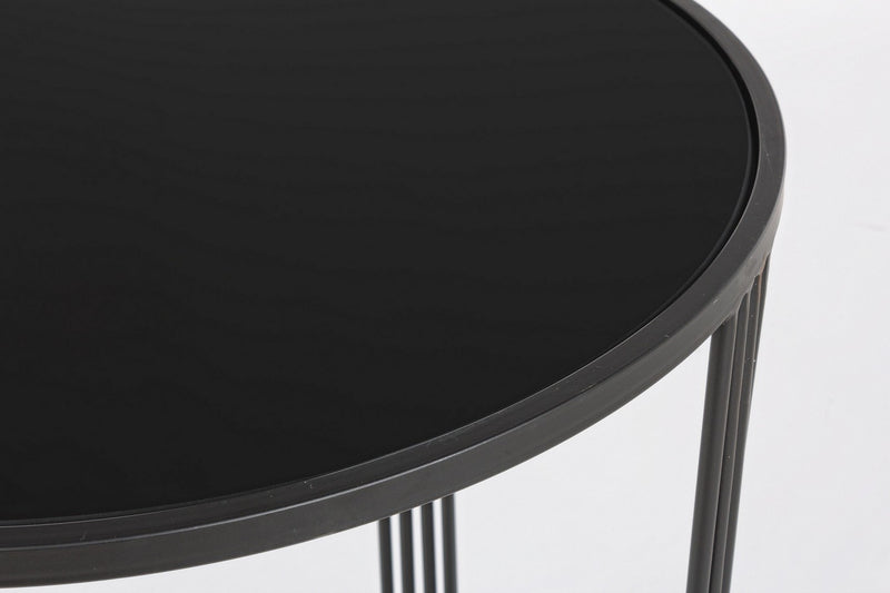 Set da 2 Tavolino da salotto rotondo in metallo e vetro colore nero e oro
