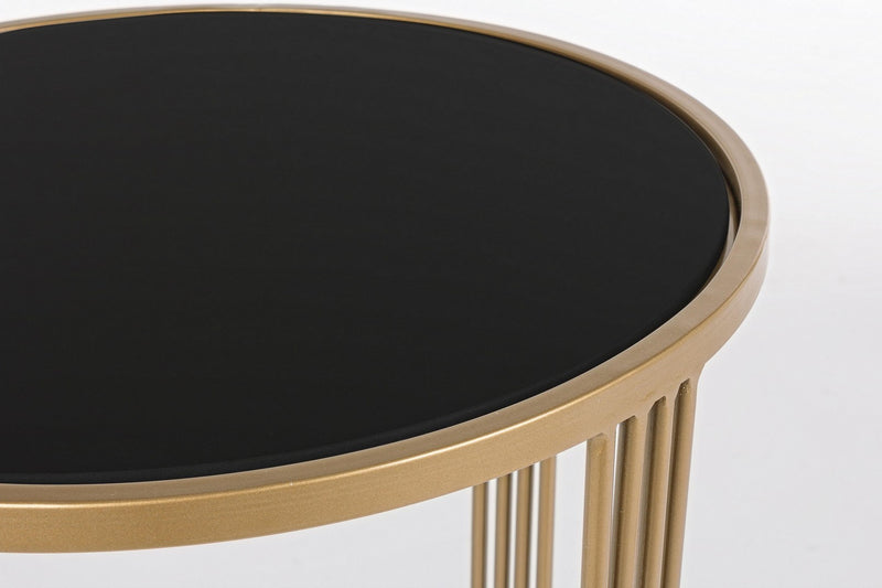 Set da 2 Tavolino da salotto rotondo in metallo e vetro colore nero e oro