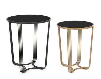 Set da 2 Tavolino da salotto rotondo in metallo e vetro colore nero e oro