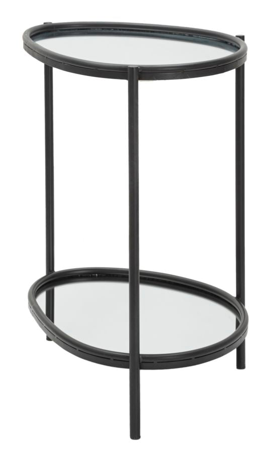 Tavolino basso da salotto in metallo 2 ripiani con specchio cm 53x36x58h