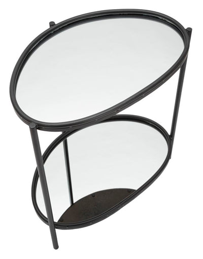 Tavolino basso da salotto in metallo 2 ripiani con specchio cm 53x36x58h