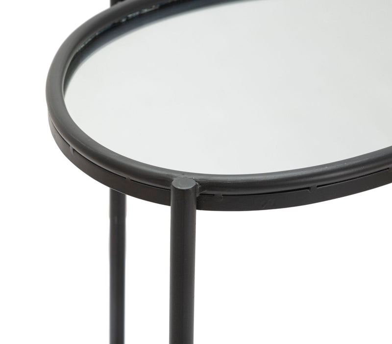 Tavolino basso da salotto in metallo 2 ripiani con specchio cm 53x36x58h