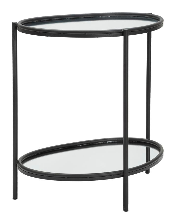 Tavolino basso da salotto in metallo 2 ripiani con specchio cm 53x36x58h