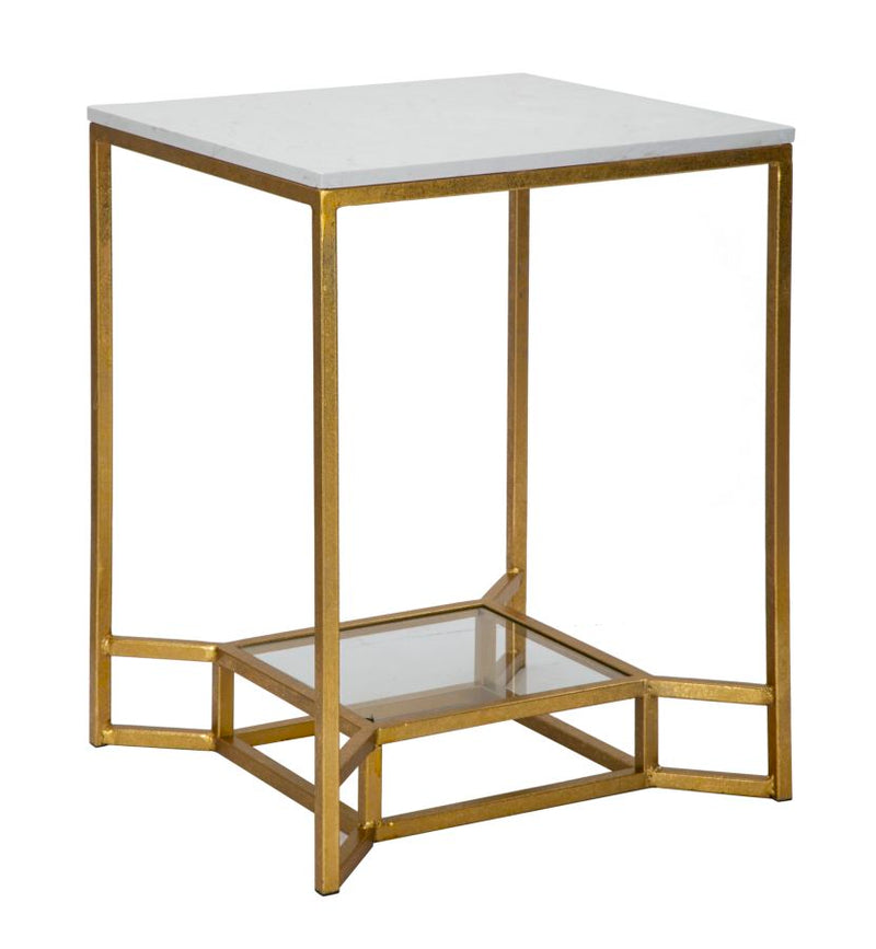 Tavolino da caffè struttura in metallo dorato piano effetto marmo cm 47x47x60h