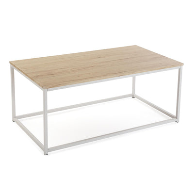 Tavolino da salotto basso industrial in metallo bianco piano in legno cm 110x60x46h