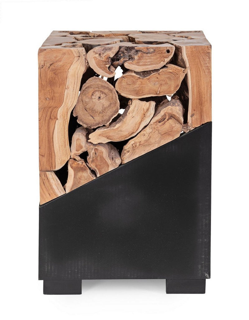 Tavolino da salotto quadrato con radici di teak e metallo colore nero cm 40x40x60h