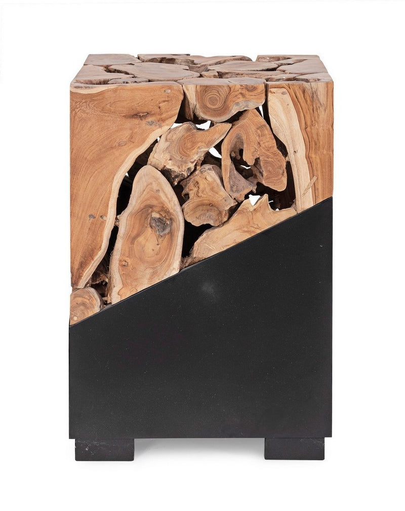 Tavolino da salotto quadrato con radici di teak e metallo colore nero cm 40x40x60h