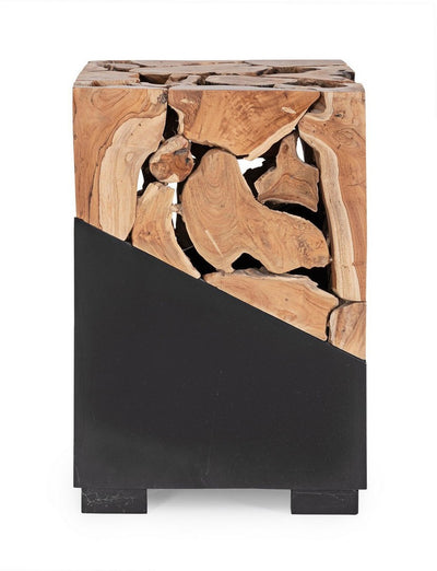 Tavolino da salotto quadrato con radici di teak e metallo colore nero cm 40x40x60h