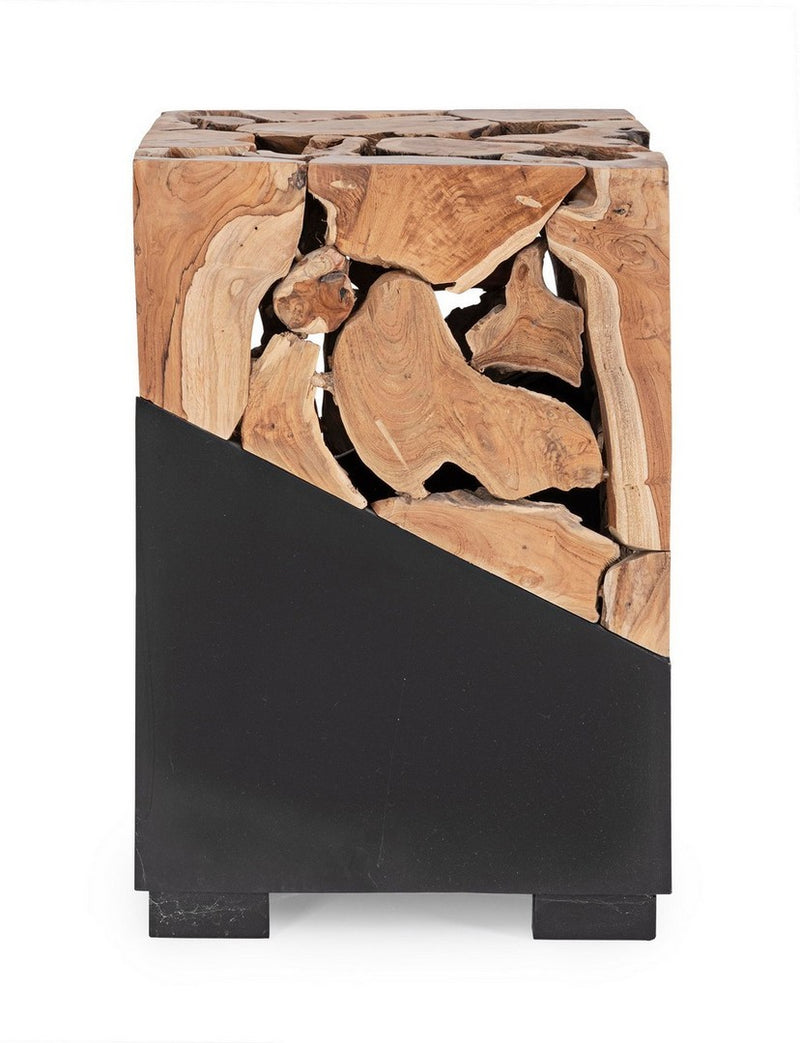 Tavolino da salotto quadrato con radici di teak e metallo colore nero cm 40x40x60h