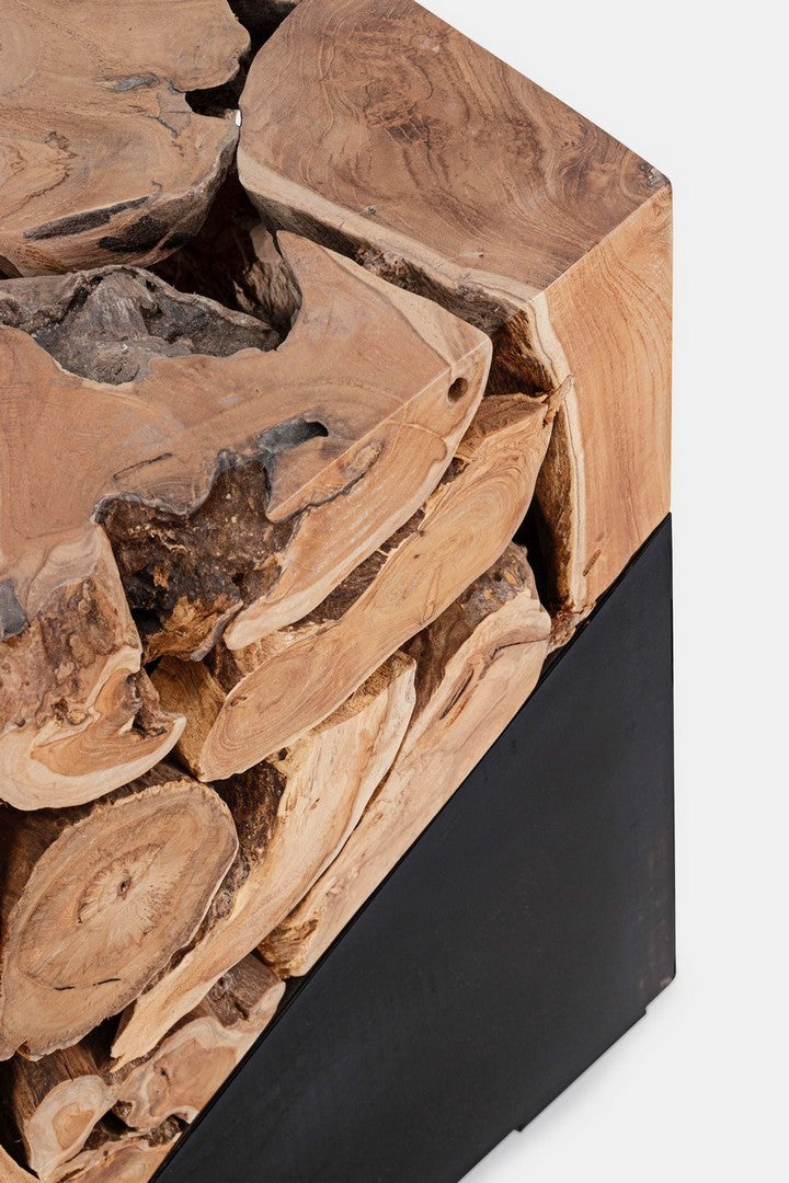 Tavolino da salotto quadrato con radici di teak e metallo colore nero cm 40x40x60h