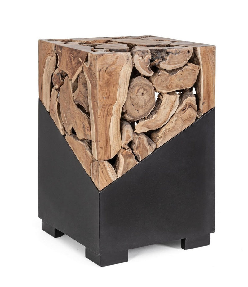 Tavolino da salotto quadrato con radici di teak e metallo colore nero cm 40x40x60h