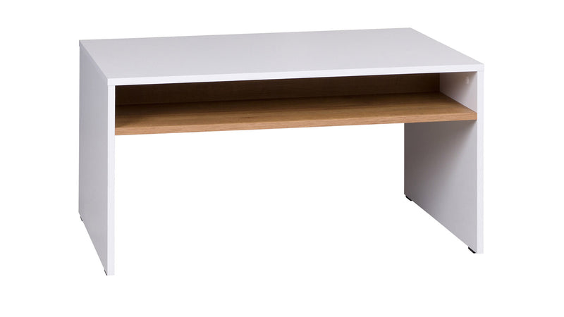 Pitt - Tavolino rettangolare basso da salotto in legno bianco e naturale cm 90x60x45h