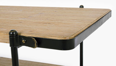 Tavolino da salotto stile industriale in metallo nero con piani in legno cm 110x65x51h