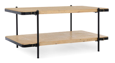 Tavolino da salotto stile industriale in metallo nero con piani in legno cm 110x65x51h