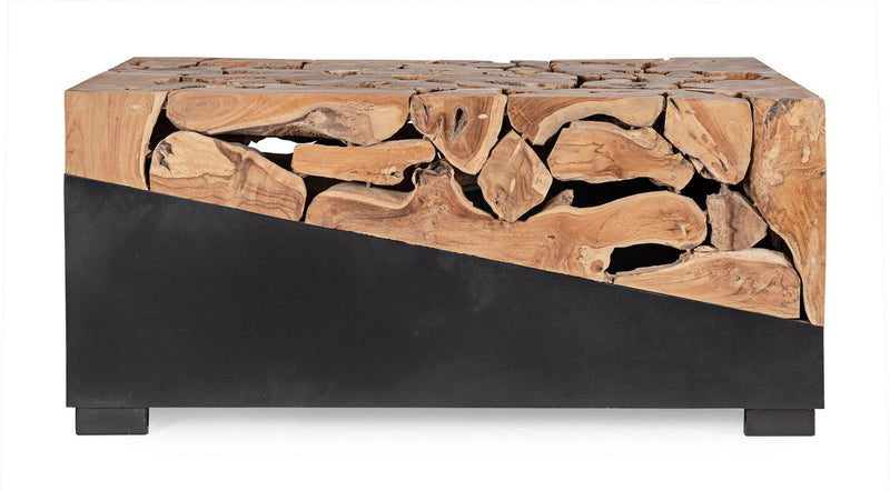 Tavolino da salotto in acciaio nero e radici di teak cm 100x60x45h