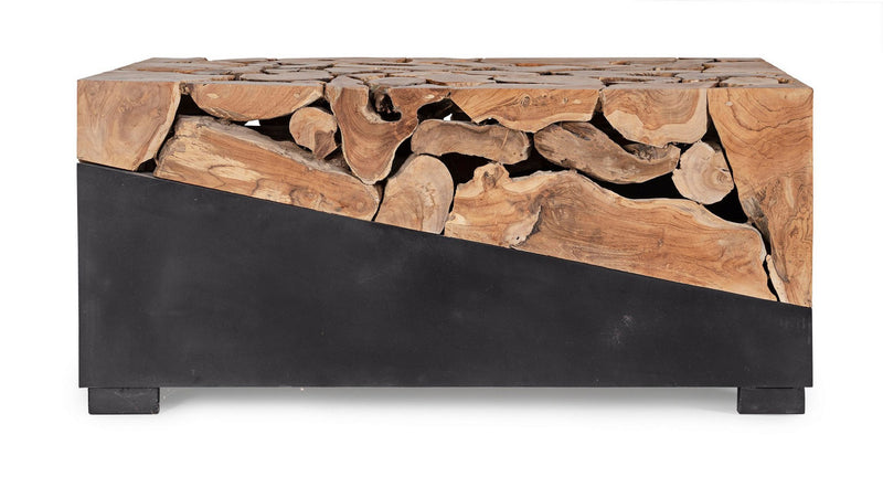 Tavolino da salotto in acciaio nero e radici di teak cm 100x60x45h
