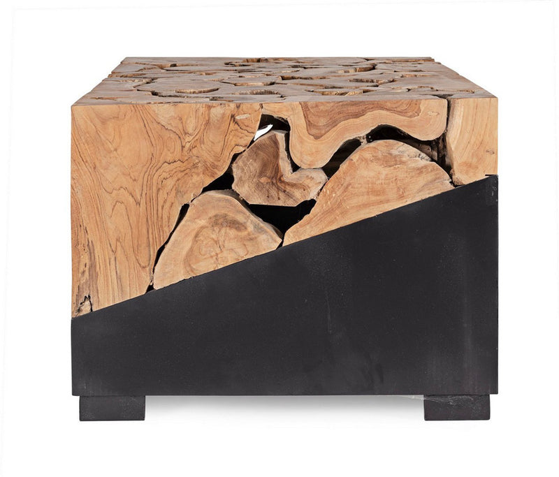 Tavolino da salotto in acciaio nero e radici di teak cm 100x60x45h