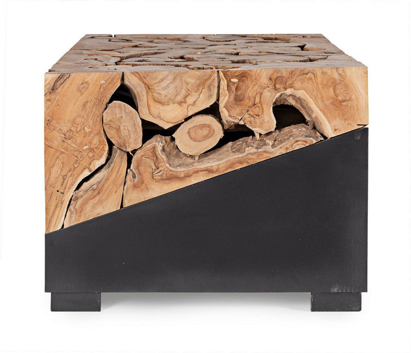 Tavolino da salotto in acciaio nero e radici di teak cm 100x60x45h