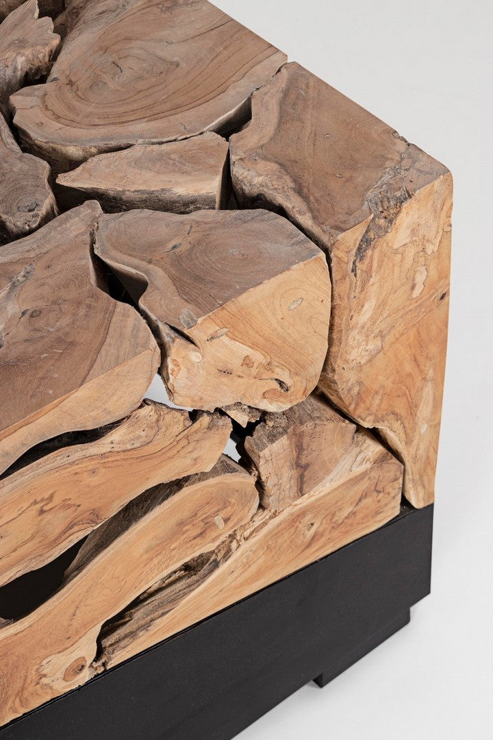 Tavolino da salotto in acciaio nero e radici di teak cm 100x60x45h