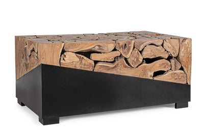 Tavolino da salotto in acciaio nero e radici di teak cm 100x60x45h