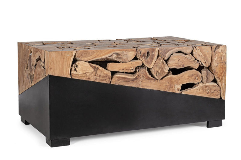 Tavolino da salotto in acciaio nero e radici di teak cm 100x60x45h