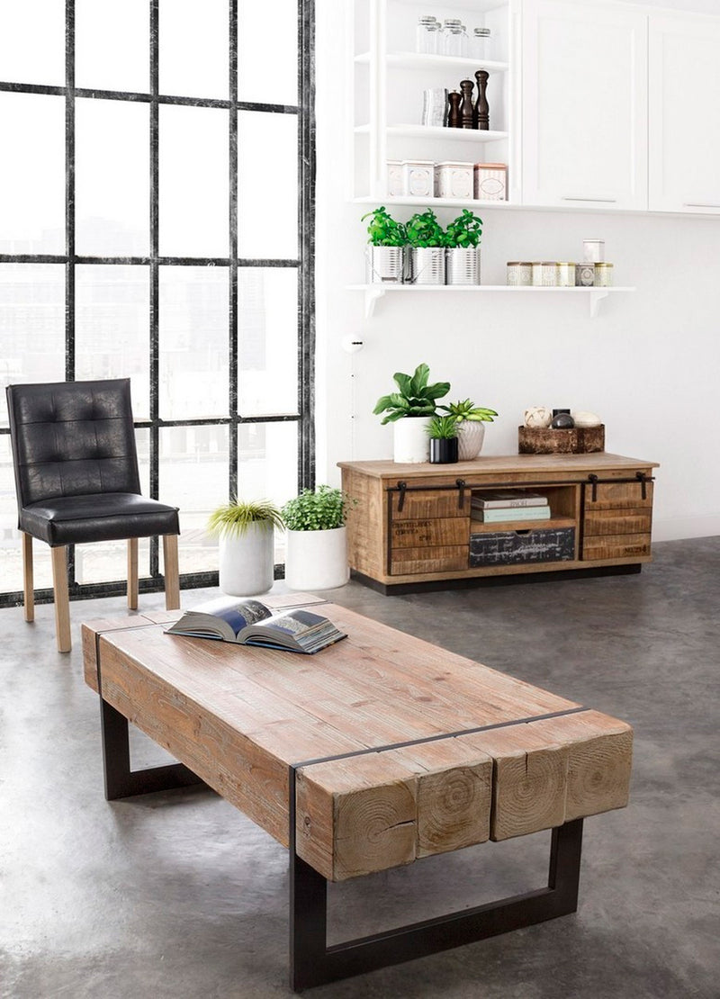 Tavolino basso da salotto piano in legno naturale struttura in acciaio nero cm 120x60x40h