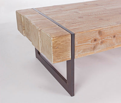 Tavolino basso da salotto piano in legno naturale struttura in acciaio nero cm 120x60x40h