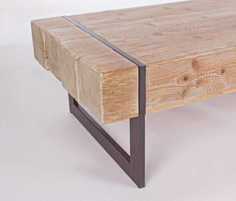 Tavolino basso da salotto piano in legno naturale struttura in acciaio nero cm 120x60x40h