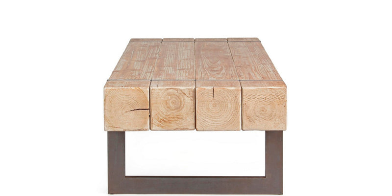 Tavolino basso da salotto piano in legno naturale struttura in acciaio nero cm 120x60x40h